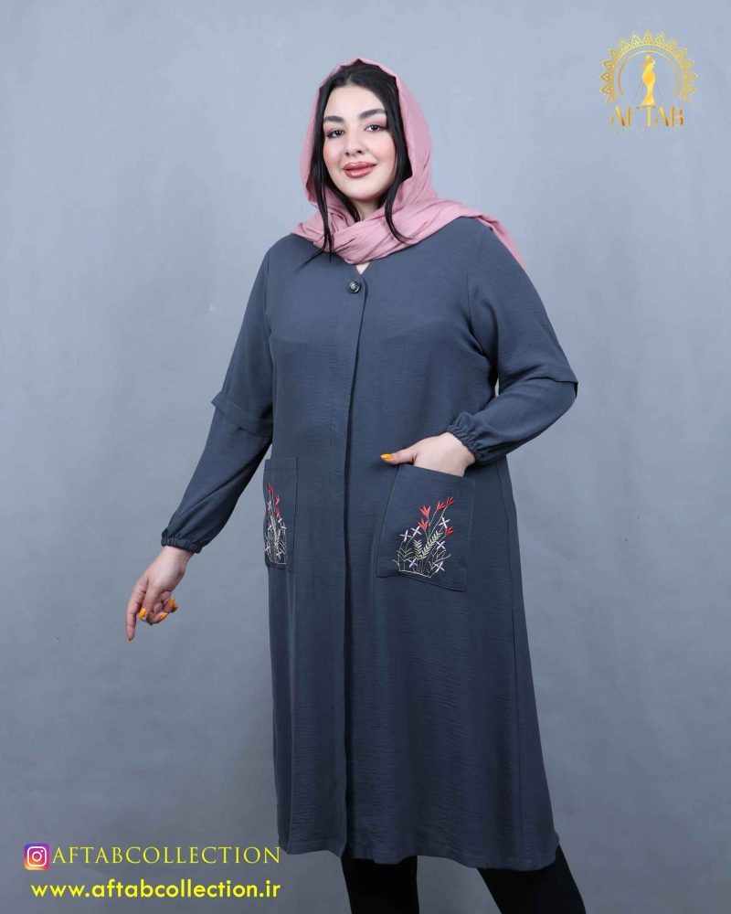 مانتو ابروبادی جیب گلدوی سایزبزرگ سبک
