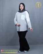مانتو راه راه خرجکار گیپور سایزبزرگ 5787 - Image 2
