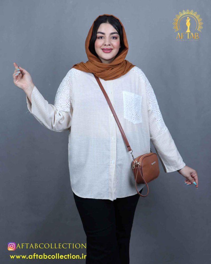 مانتو راه راه خرجکار گیپور سایزبزرگ 5787 - Image 5