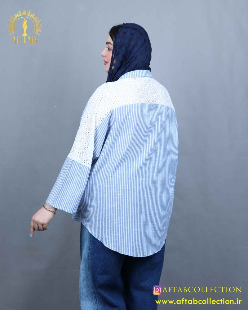 مانتو راه راه خرجکار گیپور سایزبزرگ 5787 - Image 10