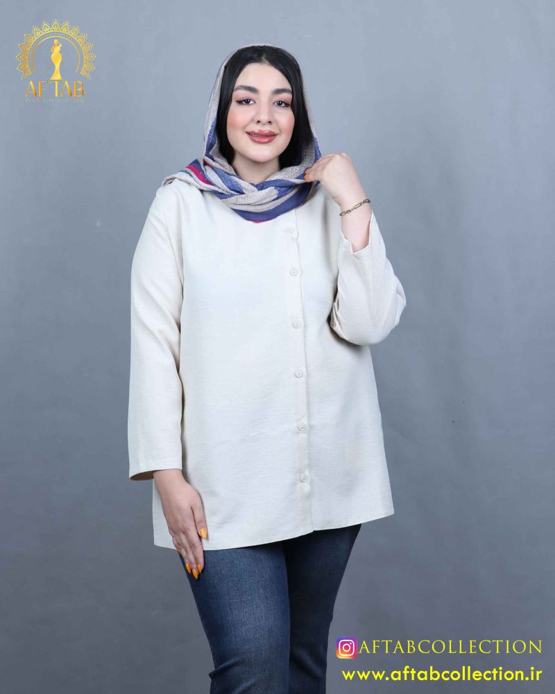 مانتو جلو دکمه سایزبزرگ استخوانی