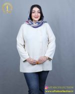 مانتو جلو دکمه سایزبزرگ استخوانی رنگ