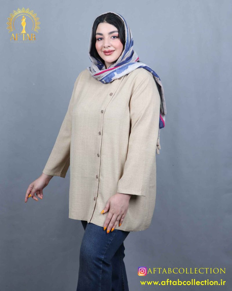 مانتو جلو دکمه سایزبزرگ راحت