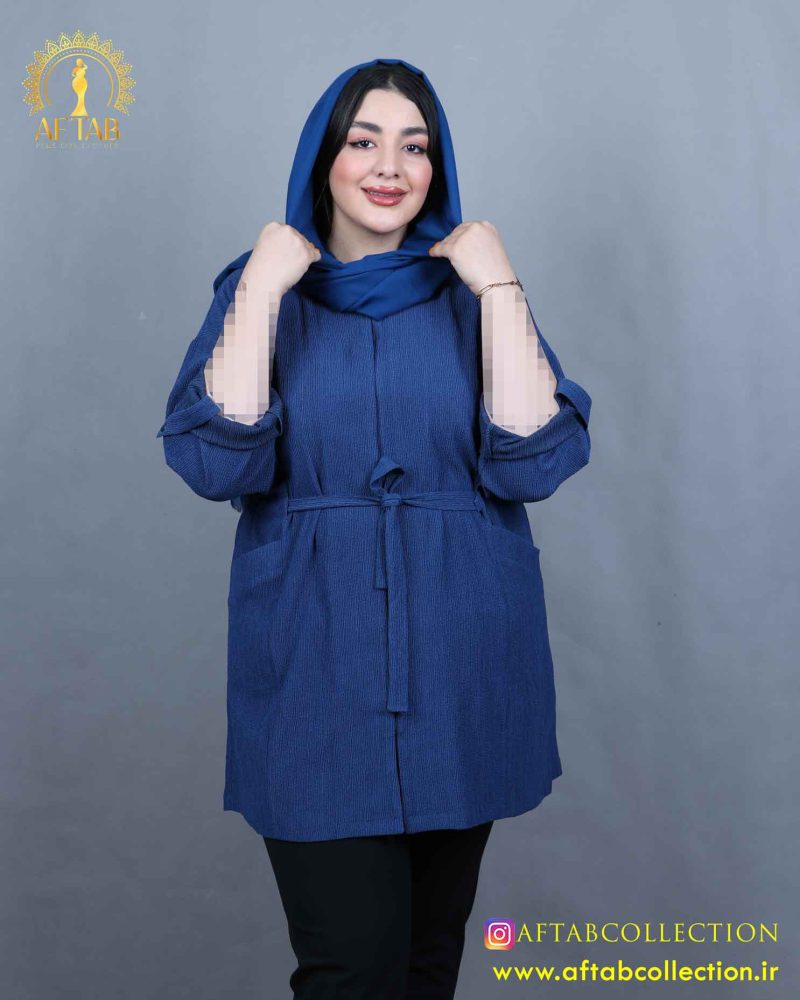 مانتو یقه کوبایی کمرگتر سایزبزرگ آبی