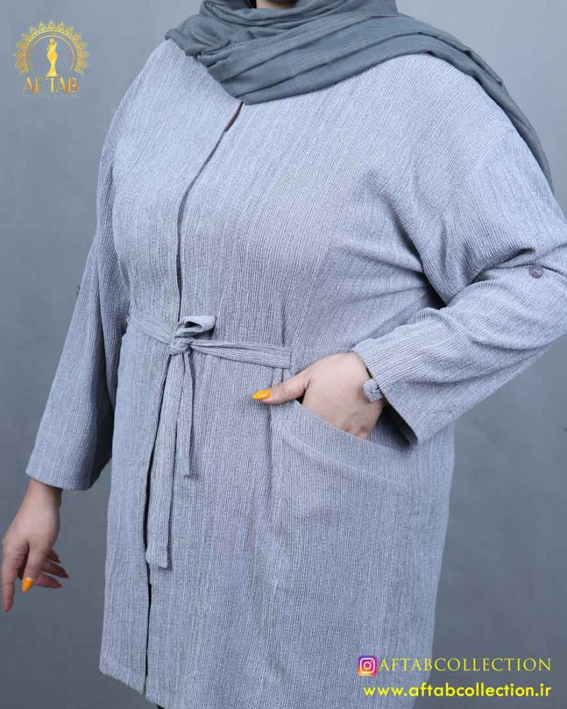 مانتو یقه کوبایی کمرگتر سایزبزرگ جیب