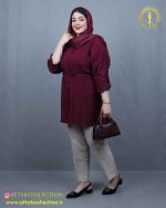 مانتو یقه کوبایی کمرگتر سایزبزرگ زرشکی