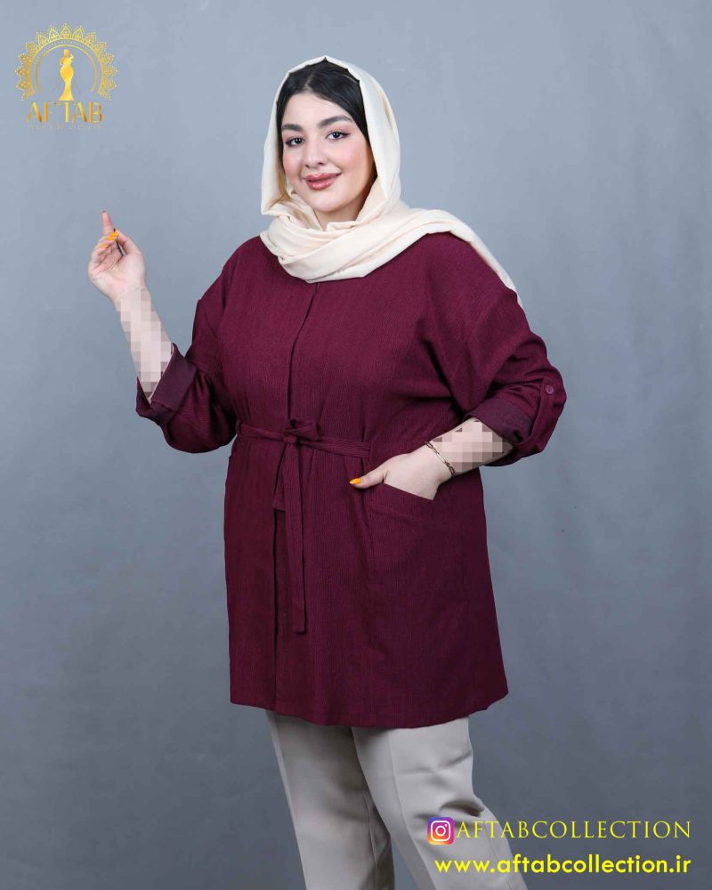 مانتو یقه کوبایی کمرگتر سایزبزرگ نما نزدیک