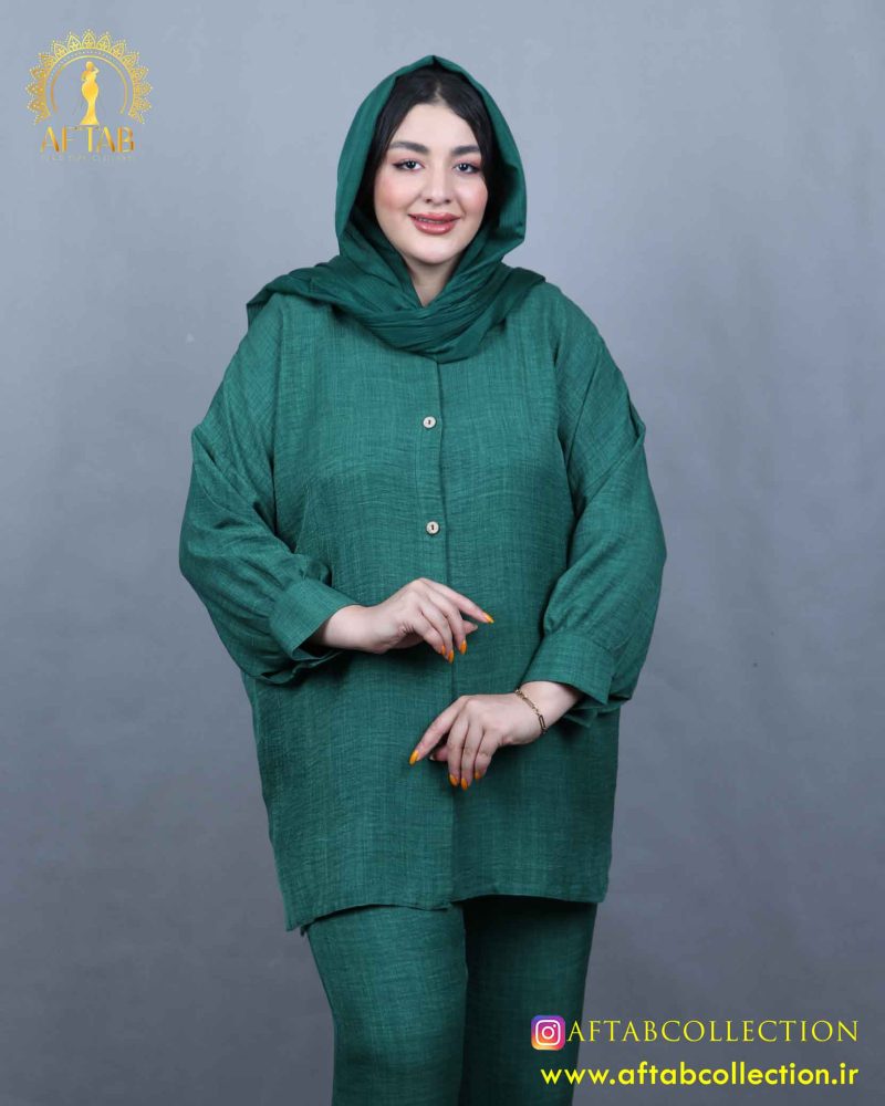ست مانتو شلوار کیمونو سوفیا سایزبزرگ سبز