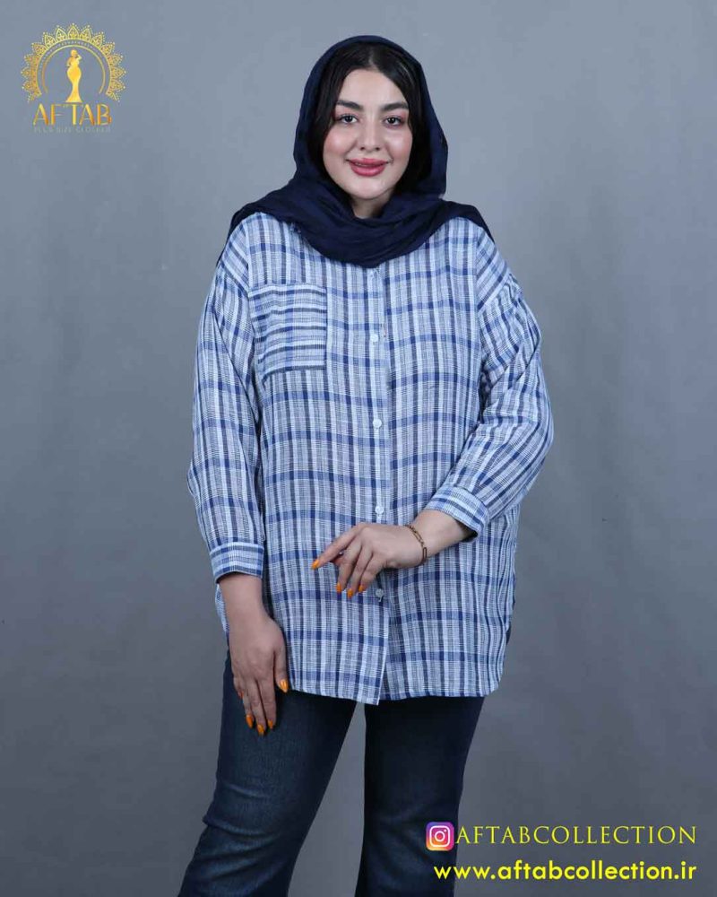 مانتو چهارخونه ترک رنگی سایزبزرگ آبی
