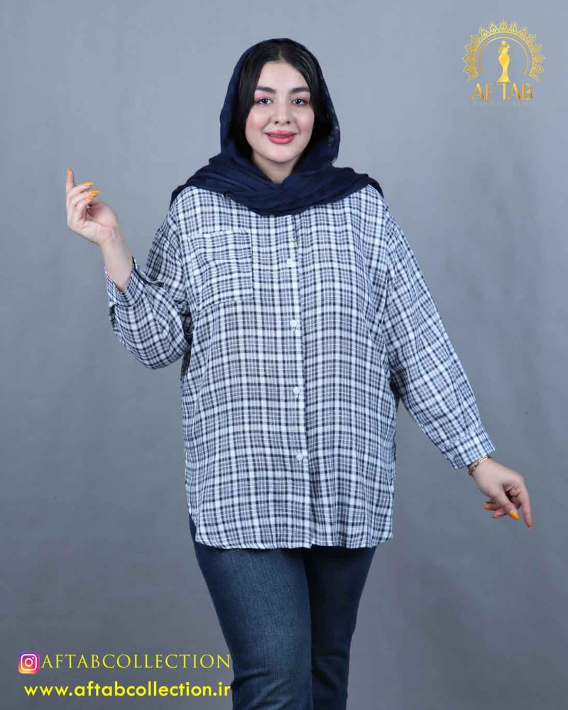 مانتو چهارخونه ترک رنگی سایزبزرگ سورمه ای