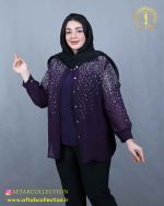شومیز مجلسی حریر نگینی سایزبزرگ بنفش