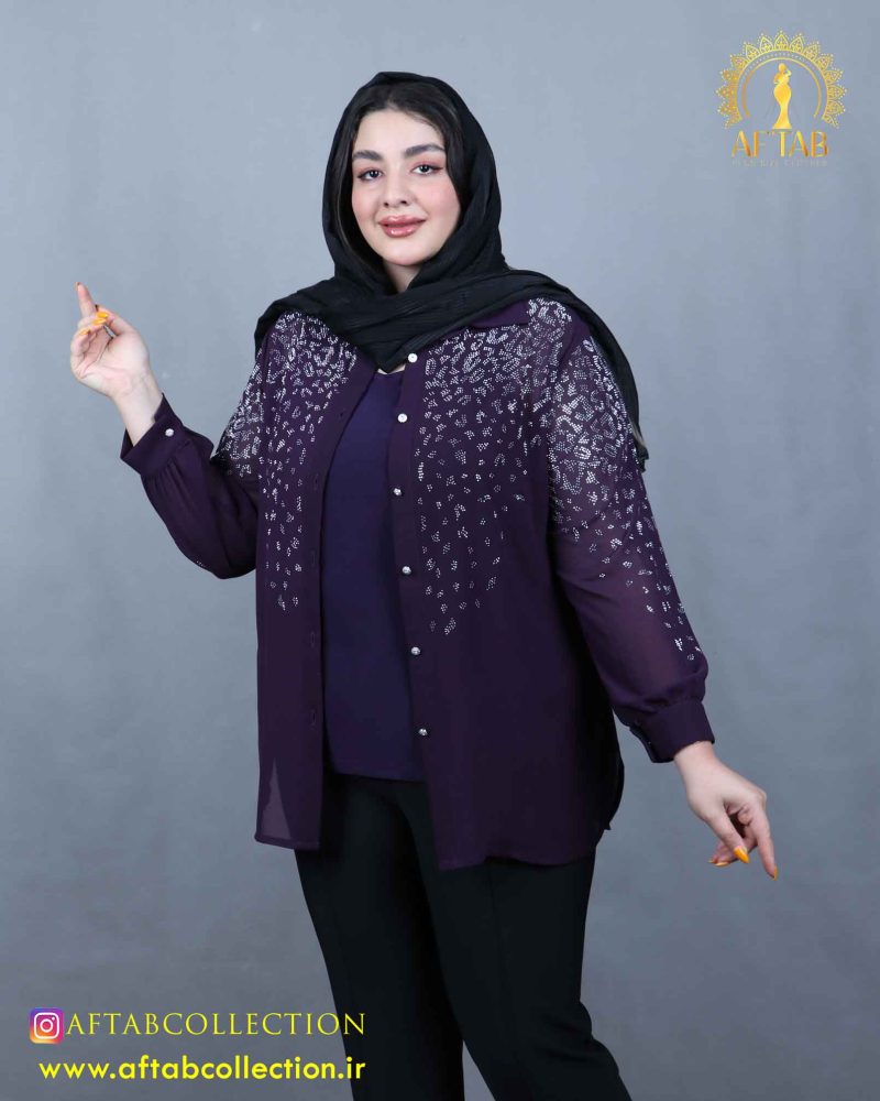 شومیز مجلسی حریر نگینی سایزبزرگ بنفش