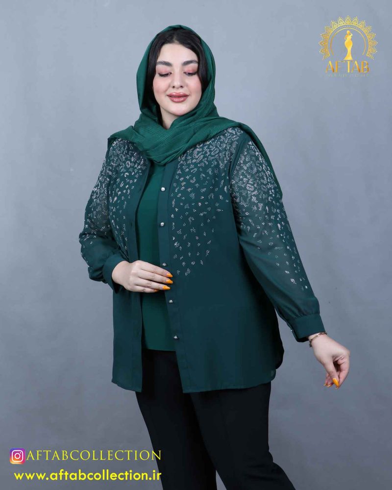 شومیز مجلسی حریر نگینی سایزبزرگ نما نزدیک