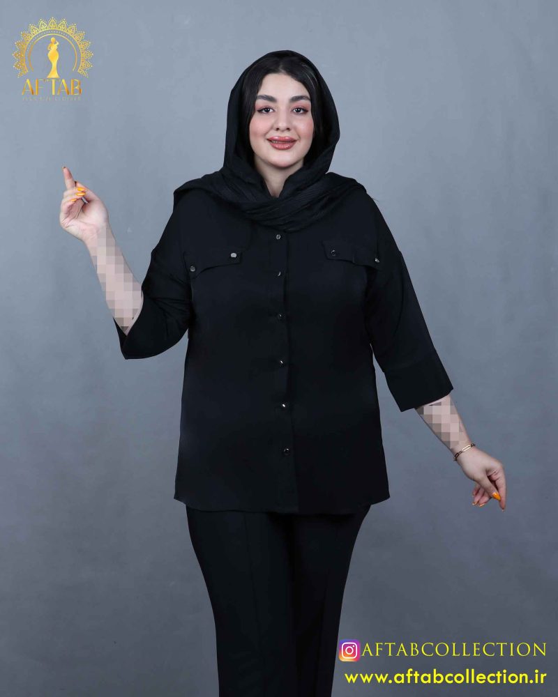 شومیز جیب نما سایزبزرگ مشکی رنگ