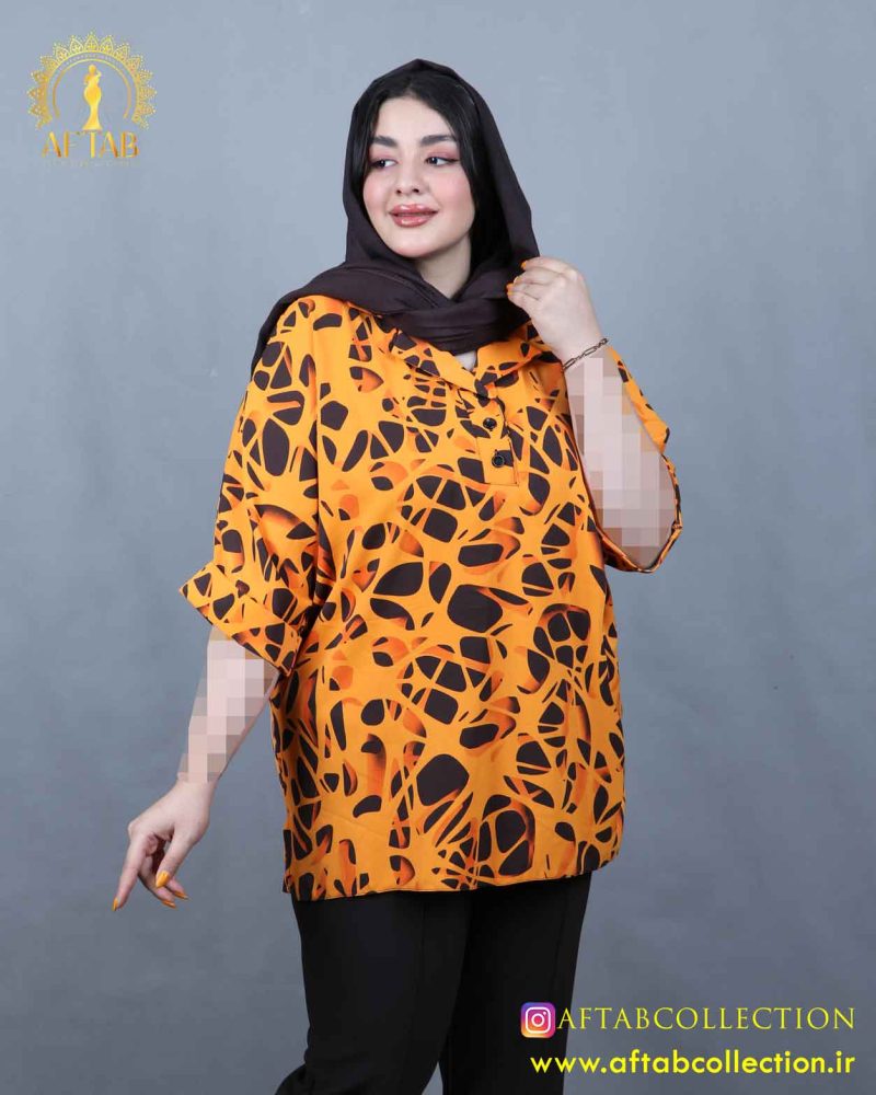 شومیز کیمونو طرحدار سایزبزرگ نما نزدیک
