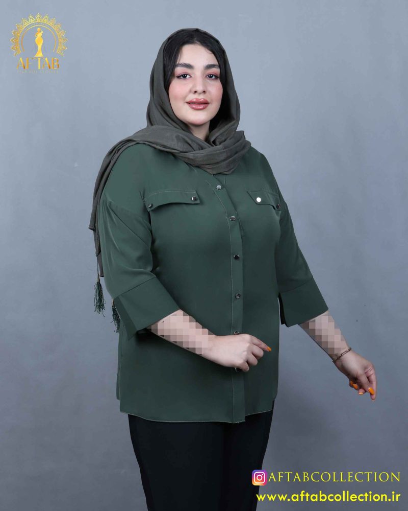 شومیز جیب نما سایزبزرگ سبز رنگ