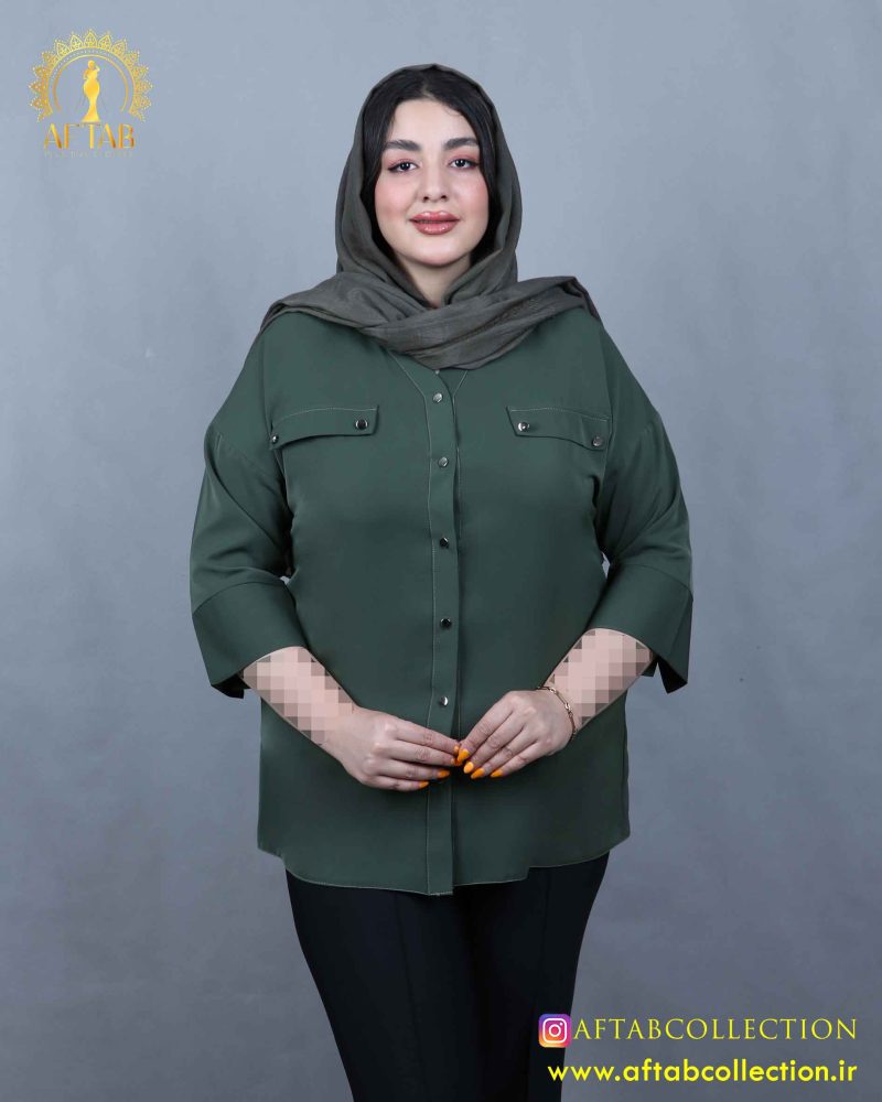 شومیز جیب نما سایزبزرگ سبز