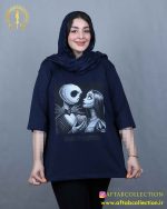 تیشرت لانگ طرح اسکلت سایزبزرگ سورمه ای