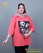 تیشرت لانگ طرح اسکلت سایزبزرگ صورتی