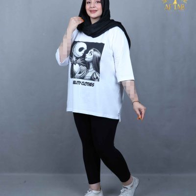 تیشرت لانگ طرح اسکلت سایزبزرگ سفید