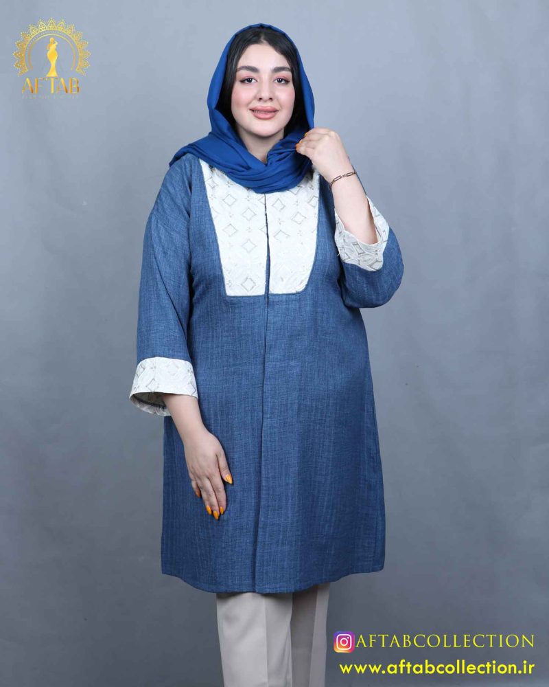 مانتو لنین ژاکارد سوزندوزی سایزبزرگ