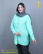 مانتو کتان پاستیلی جیب پاکتی سایزبزرگ فیروزه ای