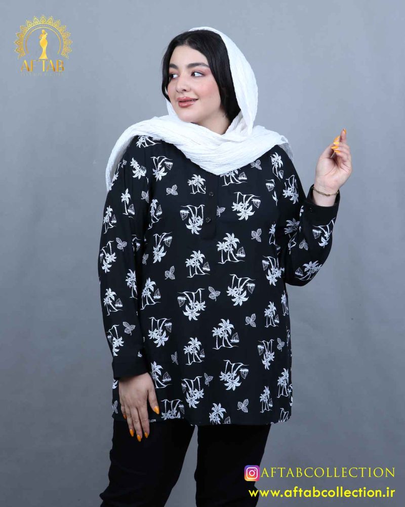 تونیک مانتو نخی طرحدار سایزبزرگ نما نزدیک