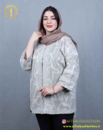 مانتو کسمه خرجکار کنفی سایزبزرگ کرم
