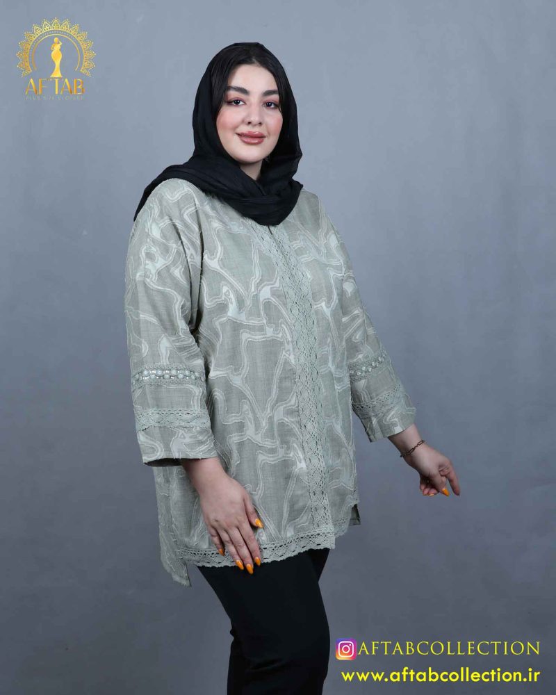مانتو کسمه خرجکار کنفی سایزبزرگ نما نزدیک