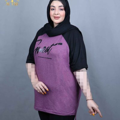 تیشرت ملانژ آستین رگلان سایزبزرگ بنفش