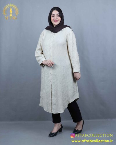 مانتو ژاکارد بلند یقه مردانه سایزبزرگ