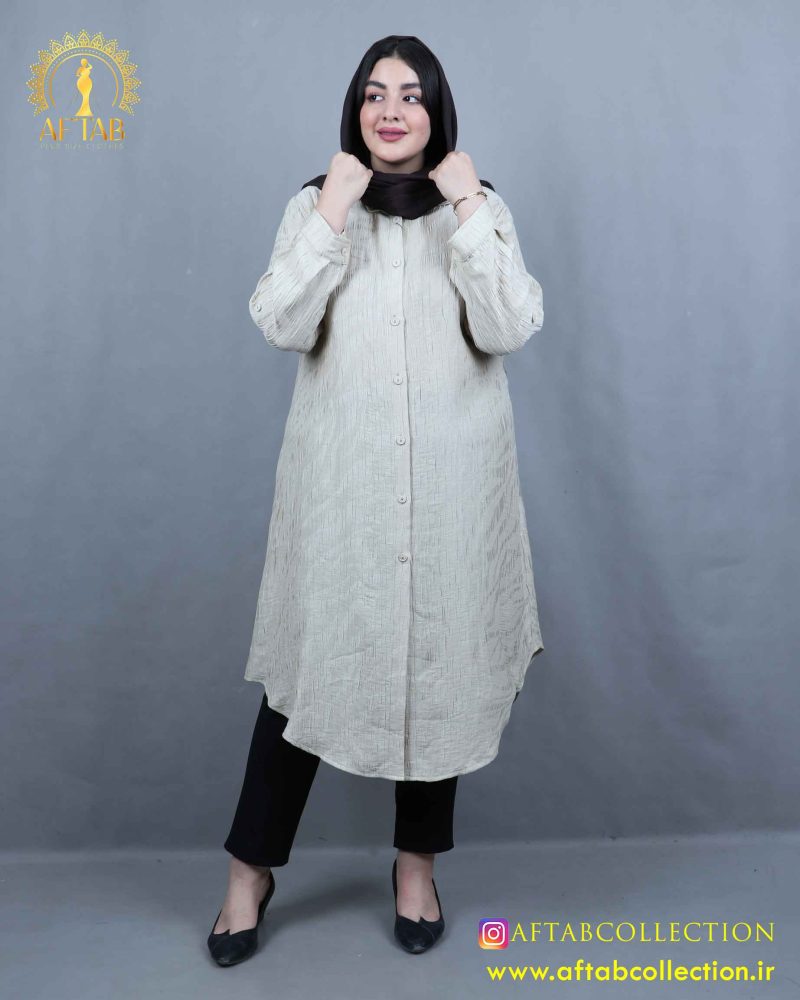 مانتو ژاکارد بلند یقه مردانه سایزبزرگ