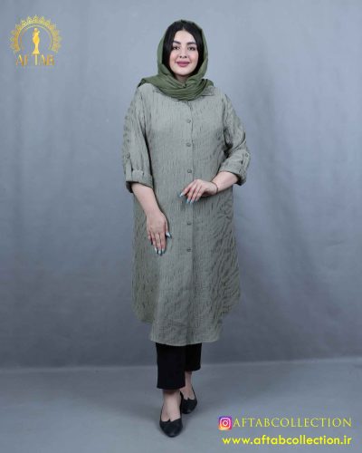 مانتو ژاکارد بلند یقه مردانه سایزبزرگ