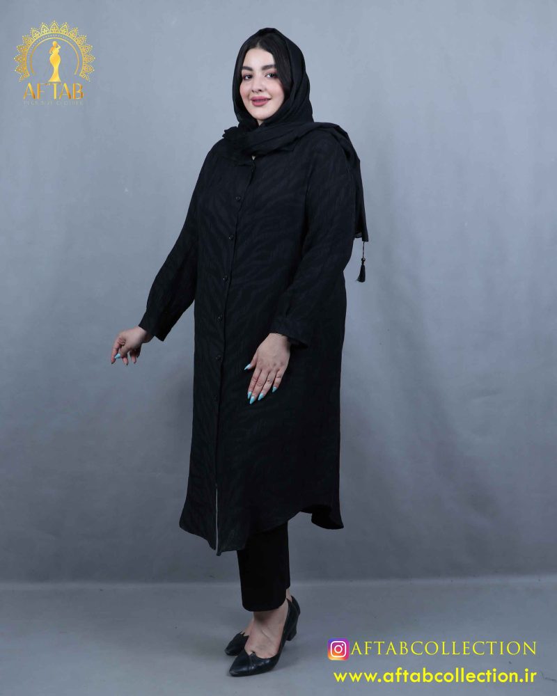 مانتو ژاکارد بلند یقه مردانه سایزبزرگ