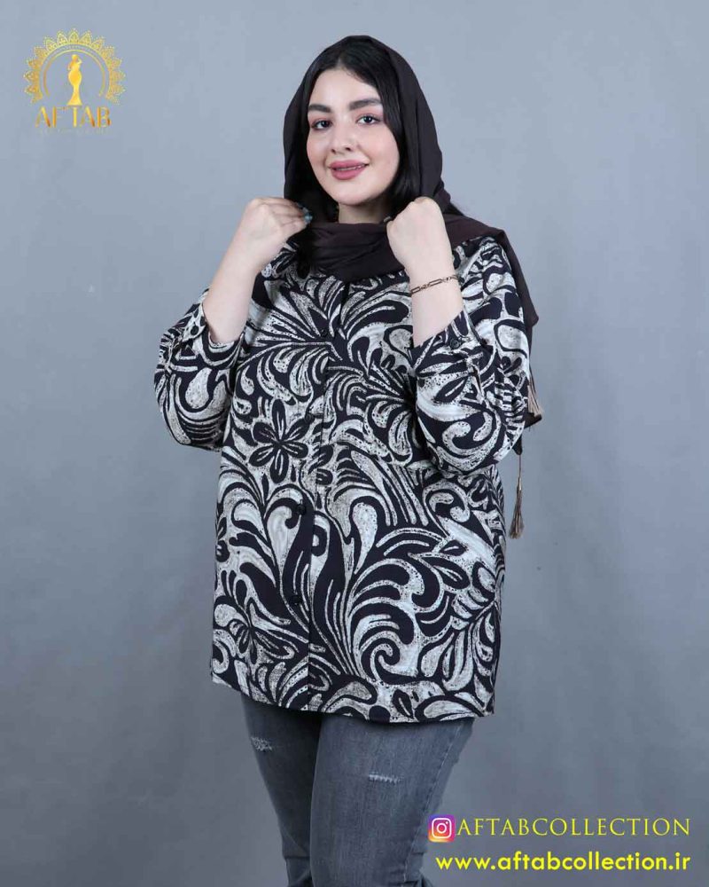 مانتو کوتاه سوفیا گل سایزبزرگ قهوه ای رنگ