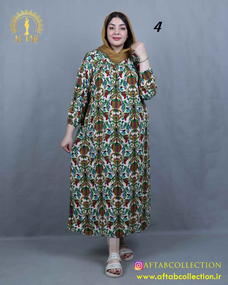پیراهن ساحلی یقه چیندار سایزبزرگ 5790 - Image 5