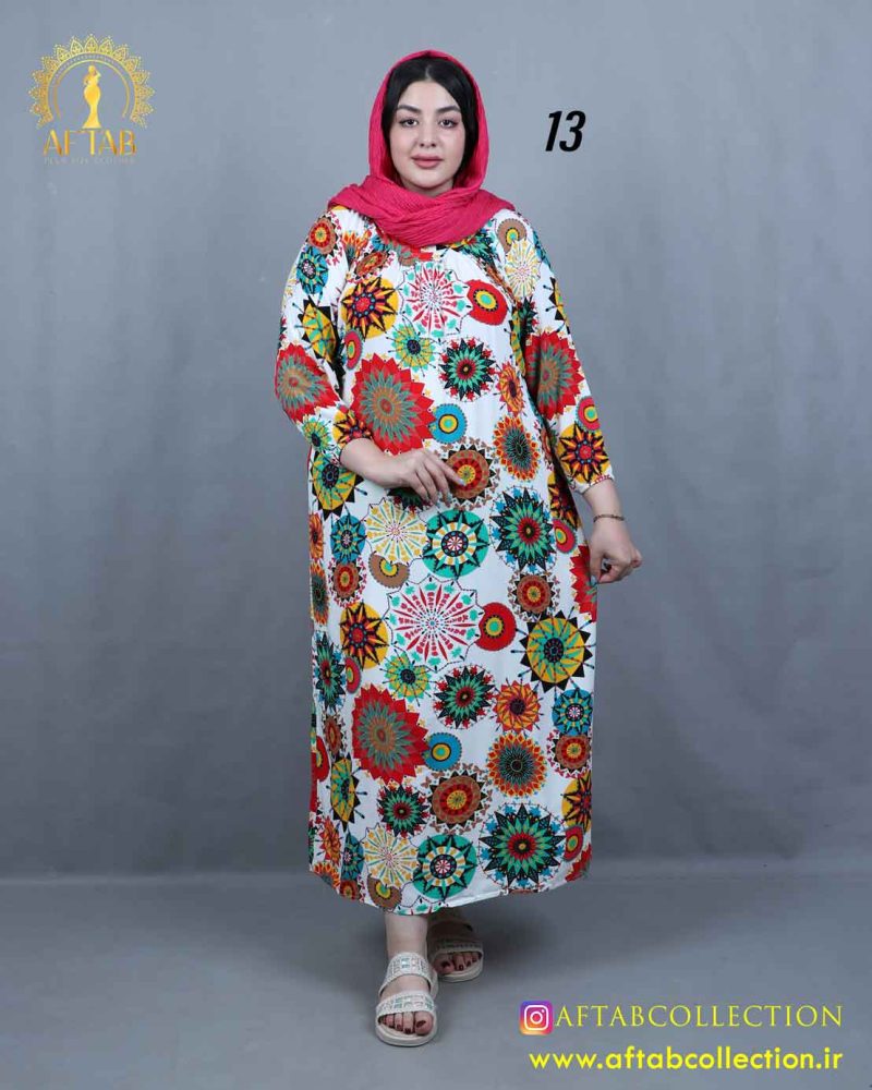 پیراهن ساحلی یقه چیندار سایزبزرگ 5790 - Image 13