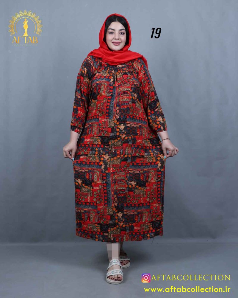 پیراهن ساحلی یقه چیندار سایزبزرگ 5790 - Image 19
