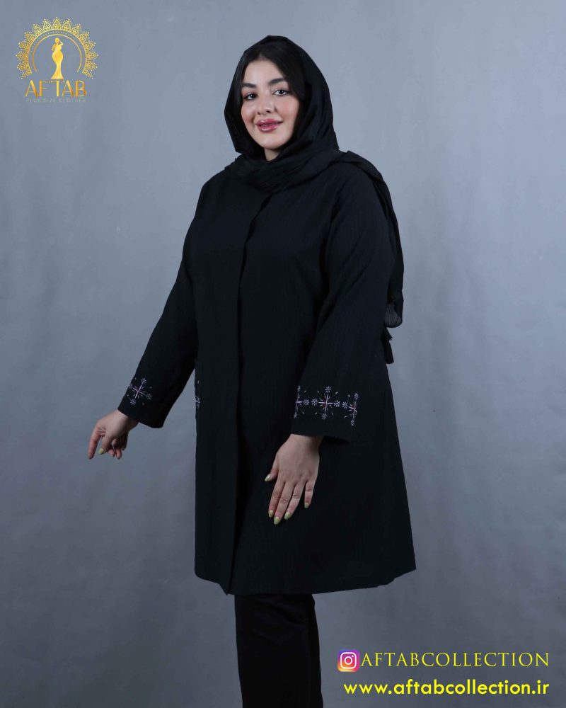 مانتو جگوار گلدوزی سایزبزرگ مشکی