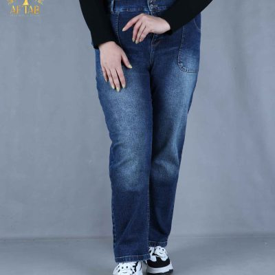 شلوار جین راسته جیب بزرگ سایزبزرگ آبی تیره