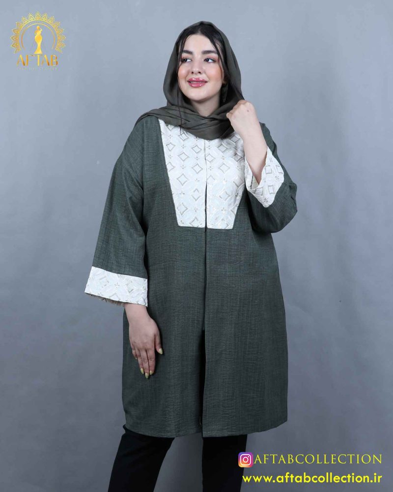 مانتو لنین ژاکارد سوزندوزی سایزبزرگ