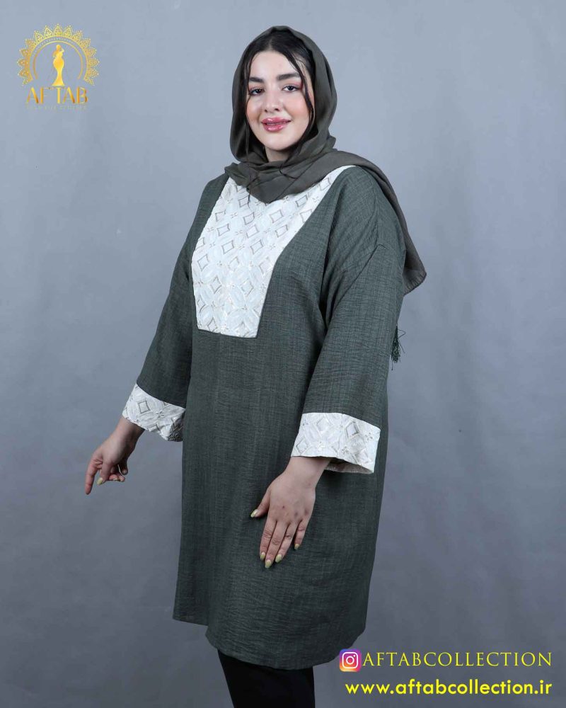 مانتو لنین ژاکارد سوزندوزی سایزبزرگ
