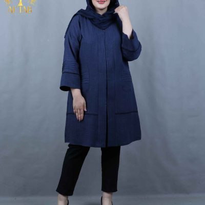 مانتو لنین ژاکارد دو جیب سایزبزرگ