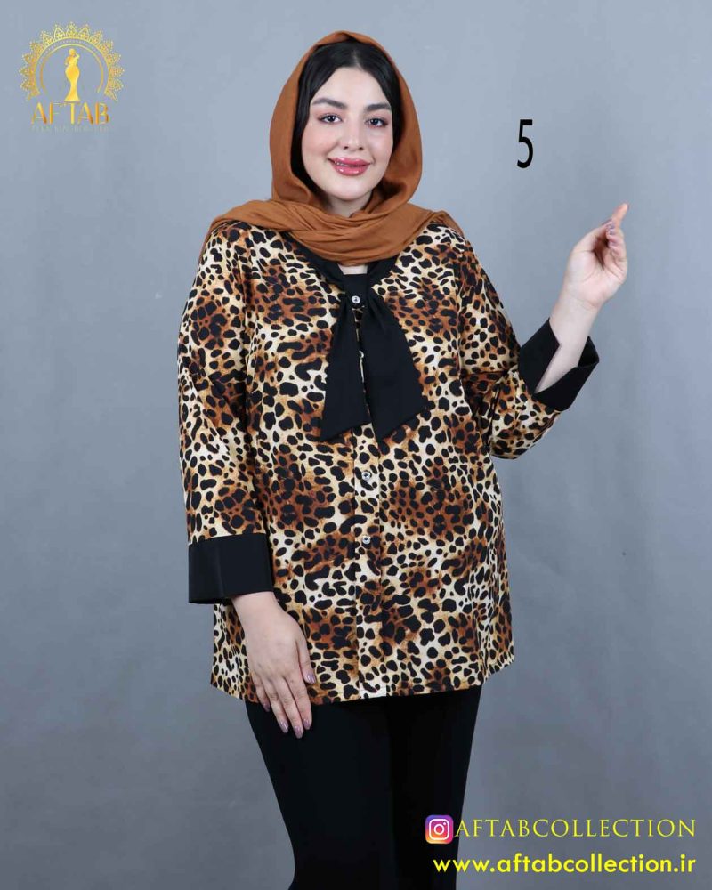 شومیز کراواتی دکمه نما طرحدار سایزبزرگ 3955 - Image 6