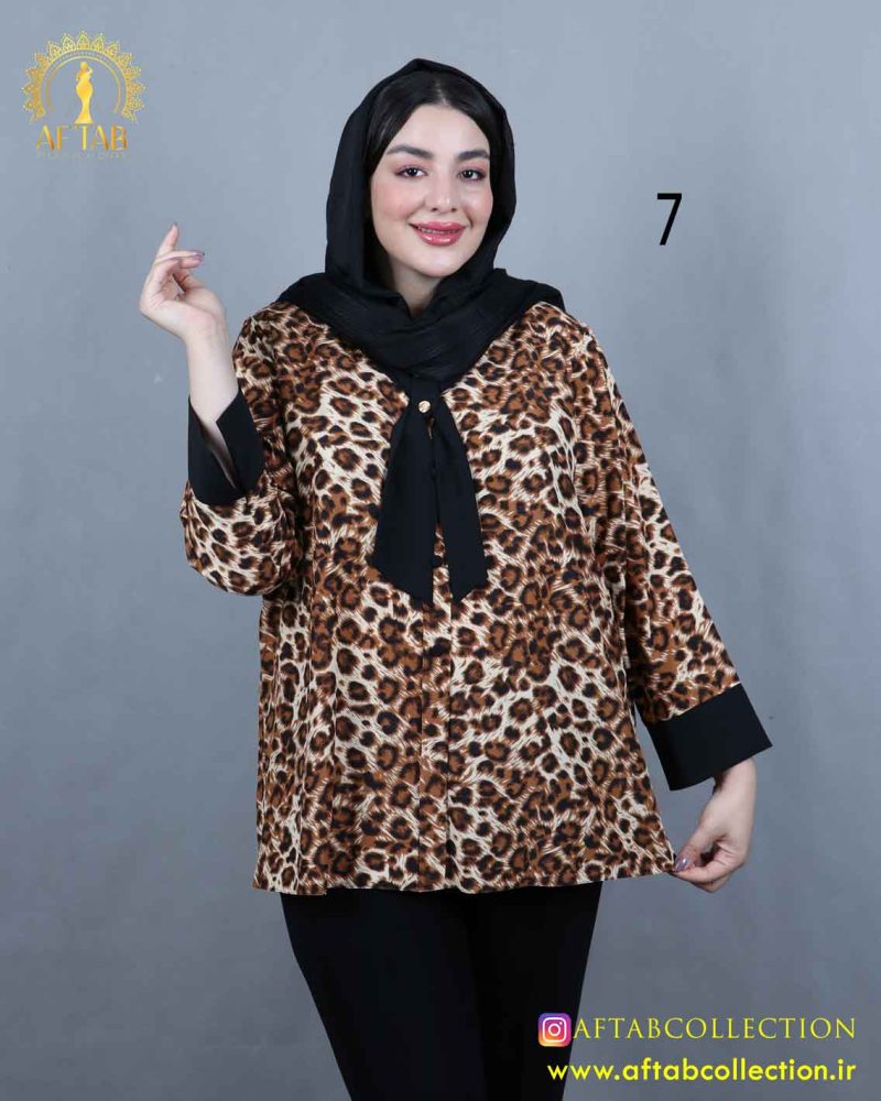 شومیز کراواتی دکمه نما طرحدار سایزبزرگ 3955 - Image 8