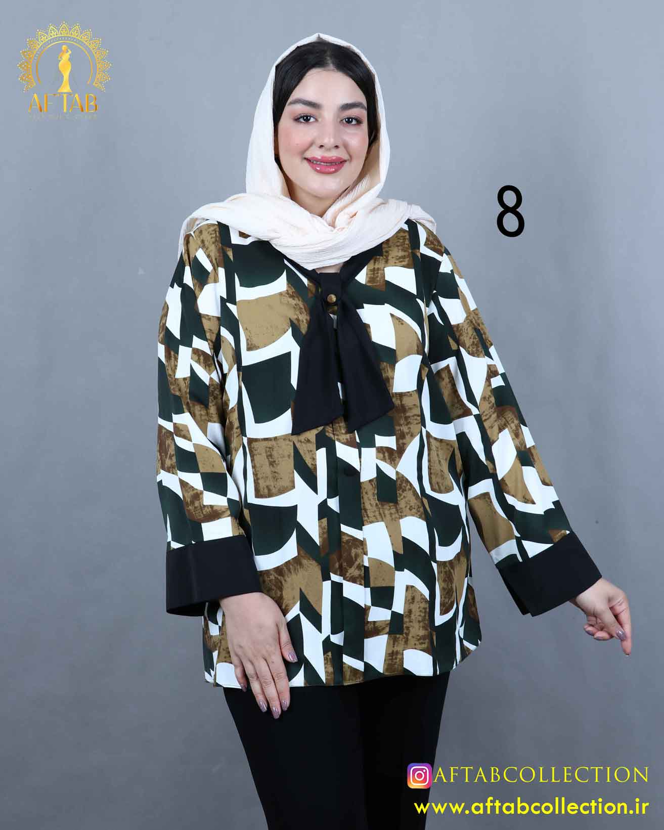 IMG_1949 شومیز کراواتی دکمه نما طرحدار سایزبزرگ 3955 - Image 1