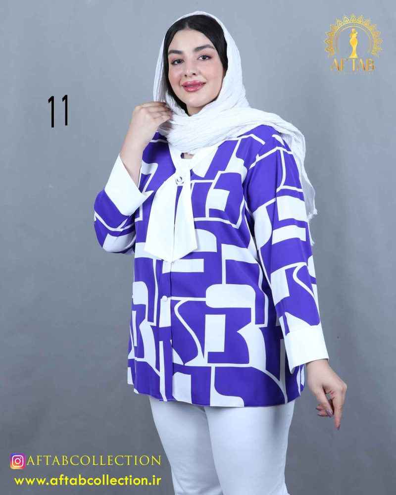 شومیز کراواتی دکمه نما طرحدار سایزبزرگ 3955 - Image 11