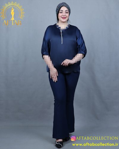 شومیز ساتن نوار نگینی سایزبزرگ