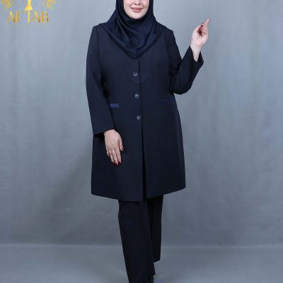 ست مانتو و شلوار اداری خشتی سایزبزرگ رنگ سورمه ای