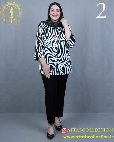 شومیز یقه دیپلمات طرحدار سایزبزرگ